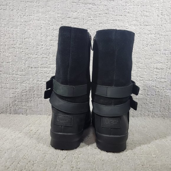 UGG Lorna Women's Size US 6 Black Suede Leather Ankle Biker Moto Boots 1095155 - Picture 5 of 11